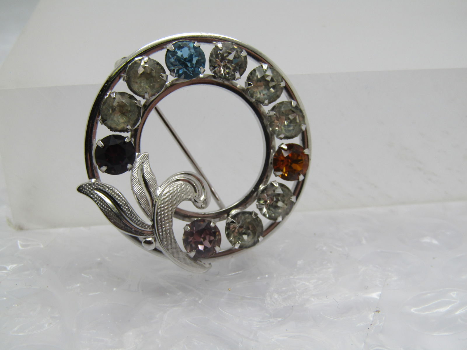 Vintage Sterling Van Dell Circle Brooch, Rhinestones, 1960's - 3