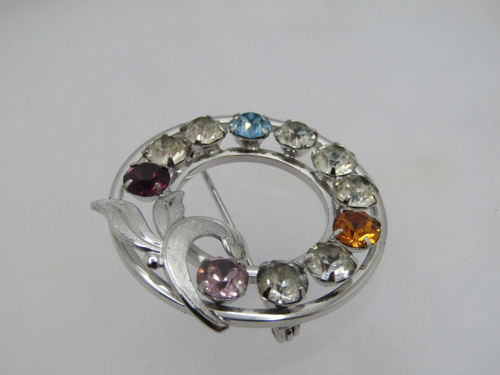 Vintage Sterling Van Dell Circle Brooch, Rhinestones, 1960's - 4