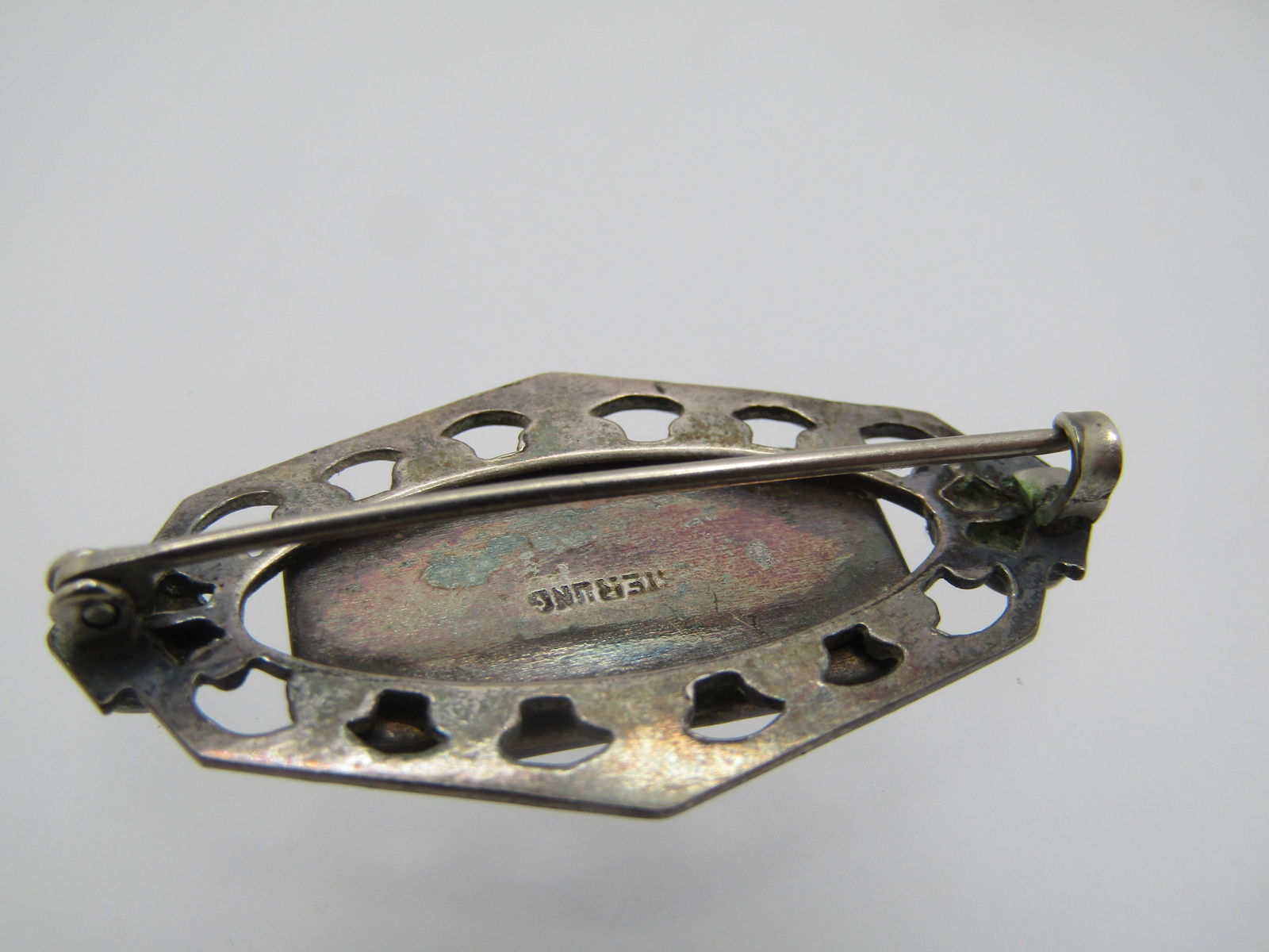 Vintage Sterling Essex Glass Floral Brooch, Rhinestone Accents, 1930's-1940's, C-Clasp - 4