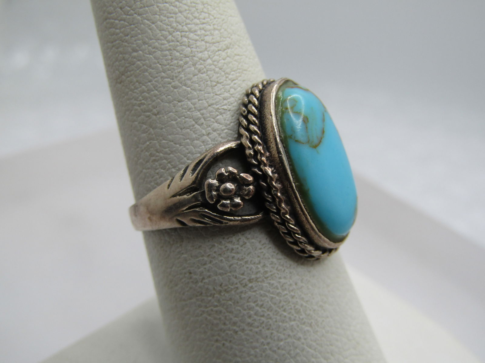 Vintage Sterling Southwestern Faux Turquoise Ring, Sz. 8 - 2