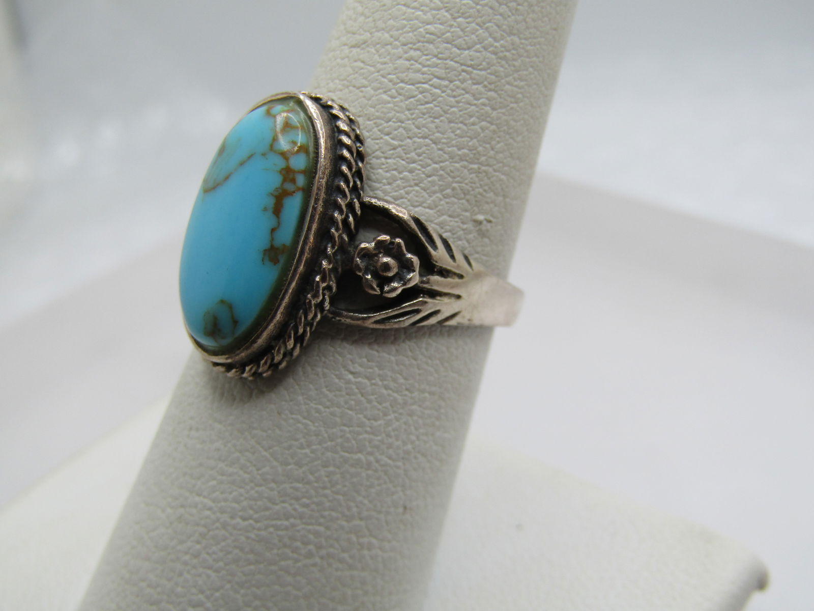 Vintage Sterling Southwestern Faux Turquoise Ring, Sz. 8 - 3