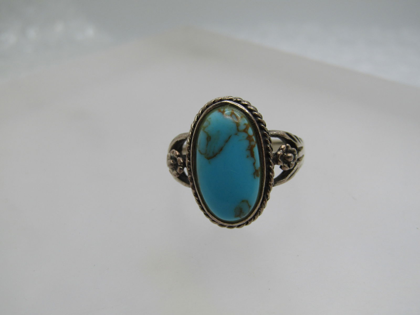 Vintage Sterling Southwestern Faux Turquoise Ring, Sz. 8 - 4