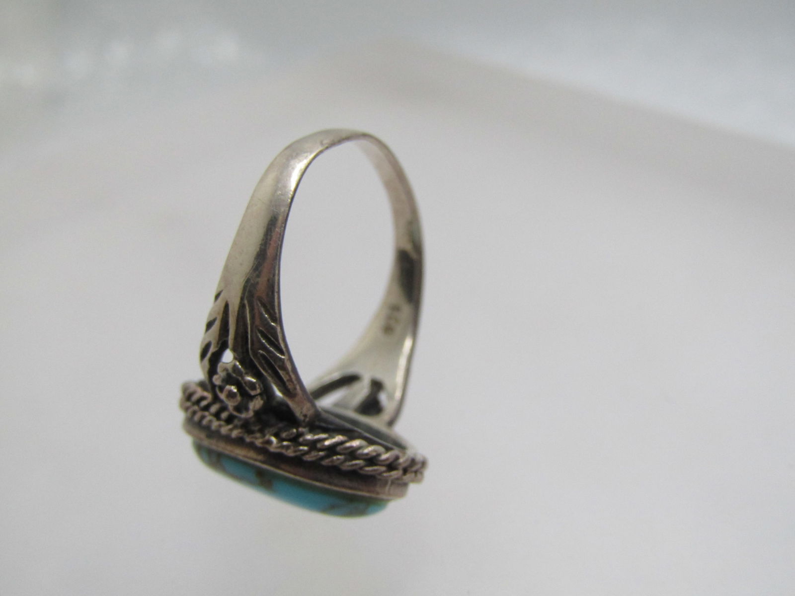 Vintage Sterling Southwestern Faux Turquoise Ring, Sz. 8 - 5