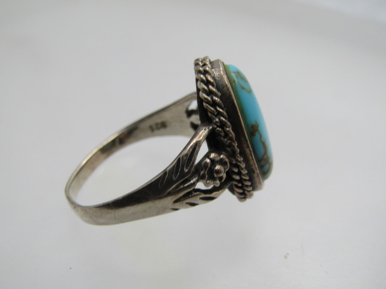 Vintage Sterling Southwestern Faux Turquoise Ring, Sz. 8 - 6