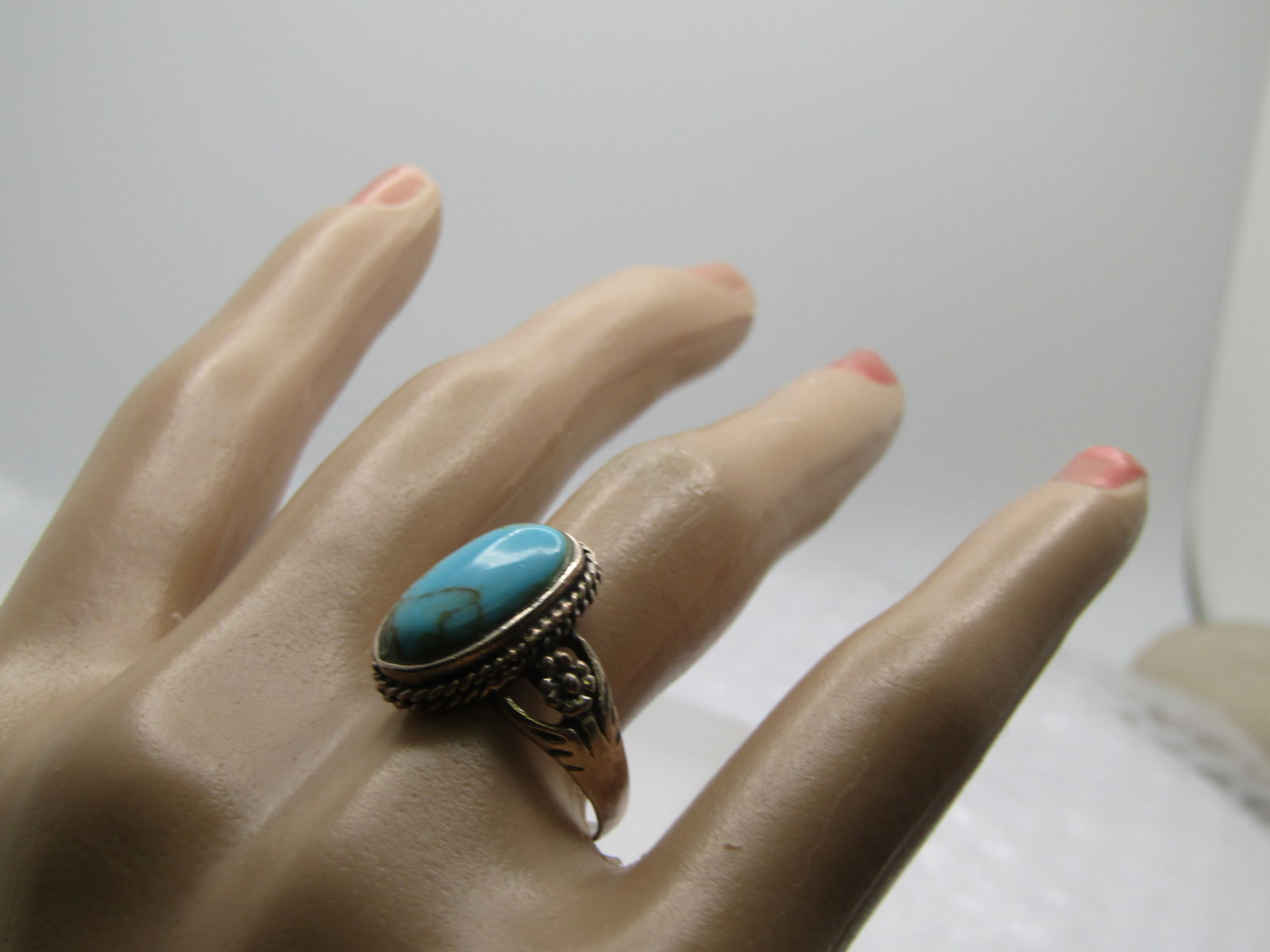 Vintage Sterling Southwestern Faux Turquoise Ring, Sz. 8 - 7