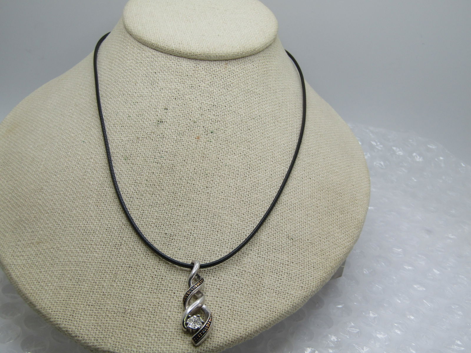 Vintage Sterling & Diamond Twisted Necklace, 20" Signed - 2