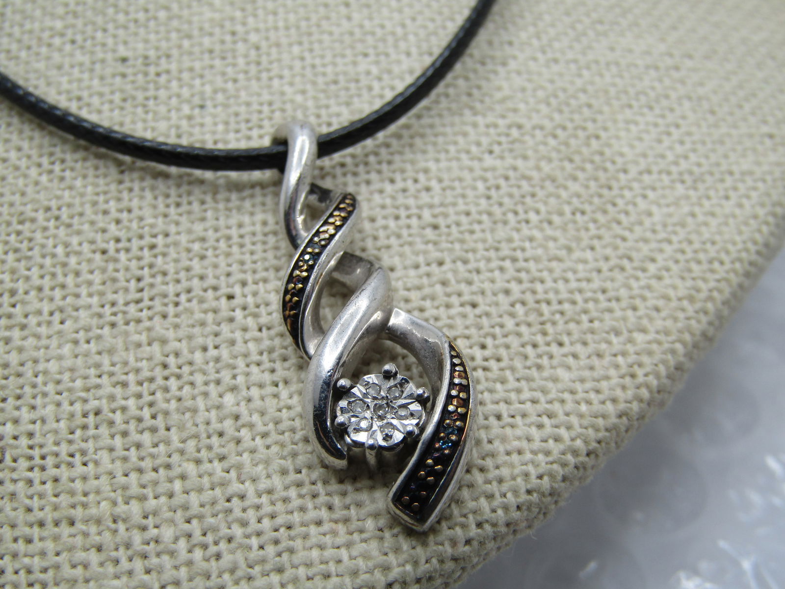 Vintage Sterling & Diamond Twisted Necklace, 20" Signed - 4