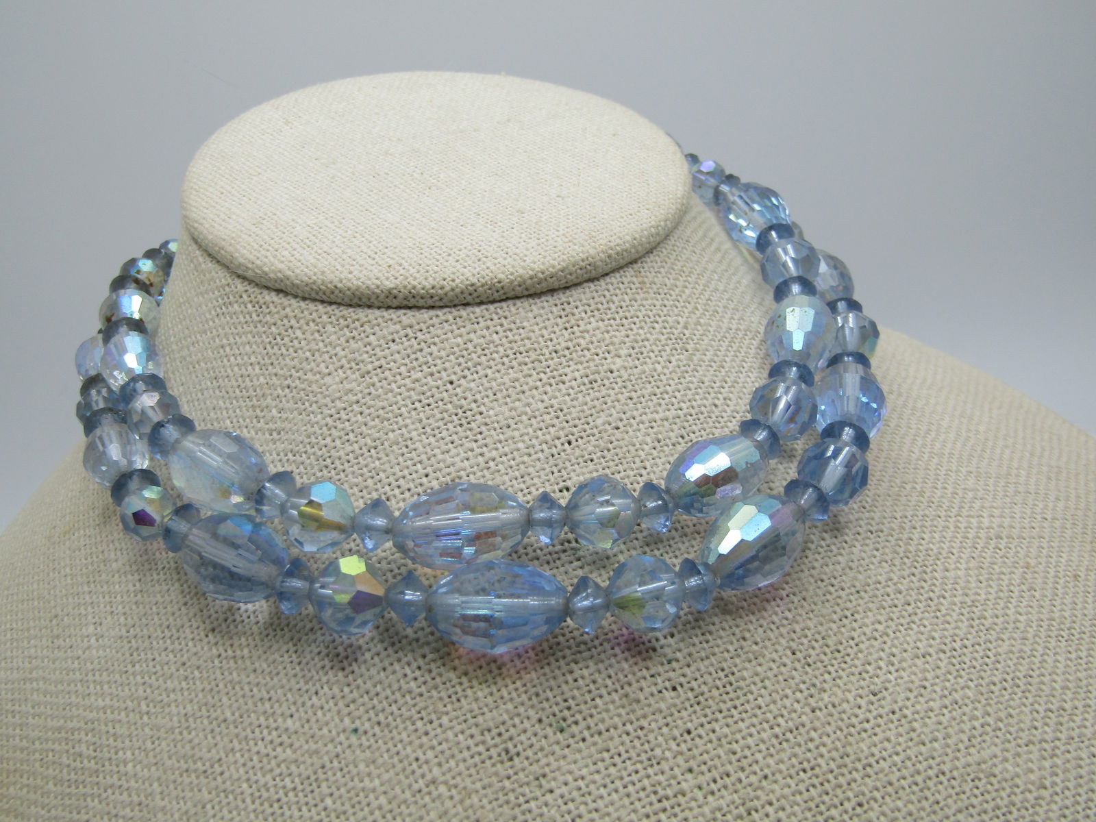 Vintage Blue AB Crystal Necklace, 15", Aurora Borealis, 1940's-1950's - 2
