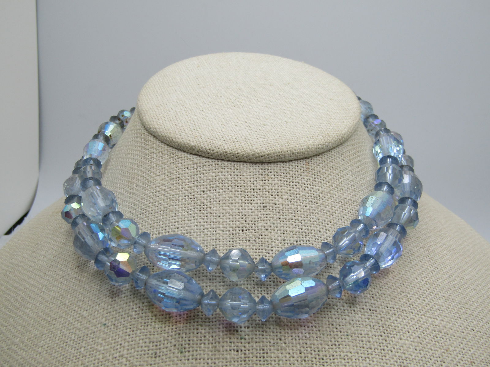 Vintage Blue AB Crystal Necklace, 15", Aurora Borealis, 1940's-1950's - 3