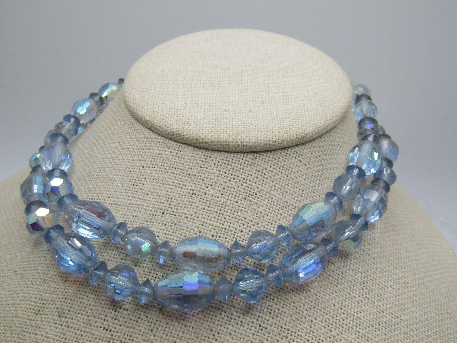 Vintage Blue AB Crystal Necklace, 15", Aurora Borealis, 1940's-1950's - 5