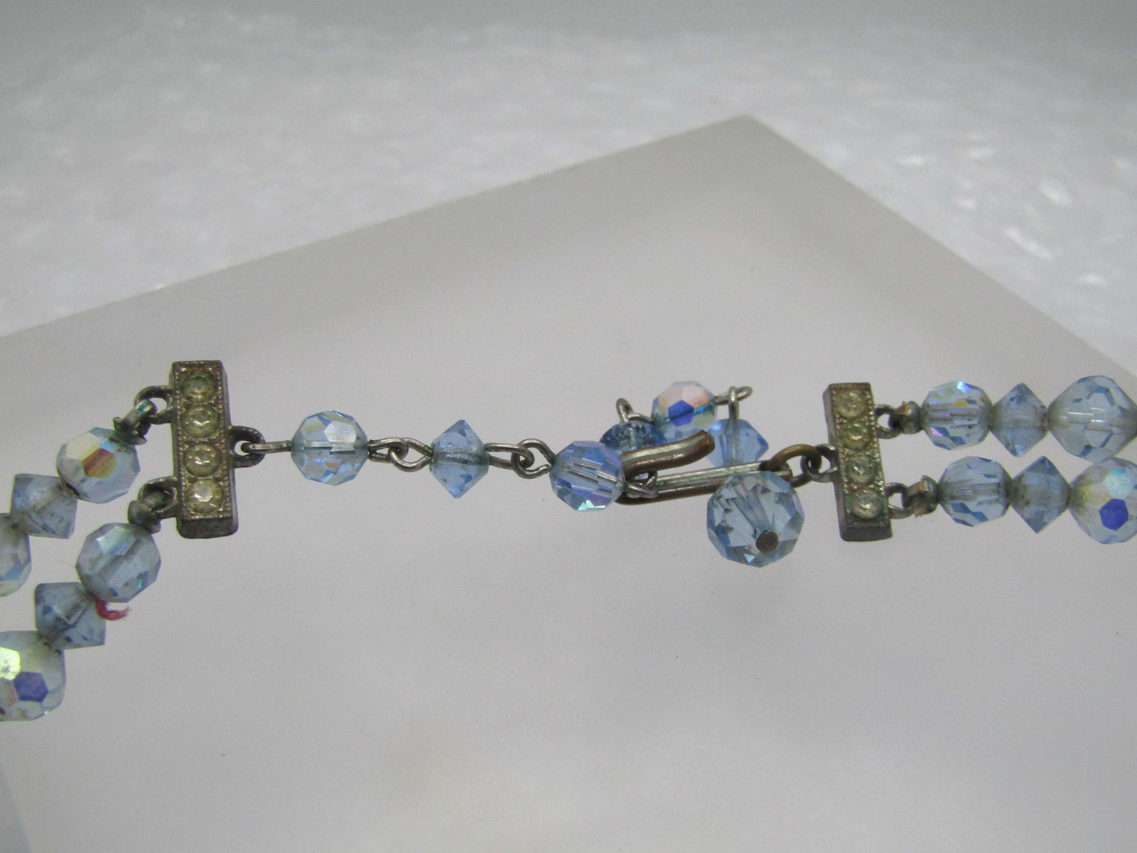 Vintage Blue AB Crystal Necklace, 15", Aurora Borealis, 1940's-1950's - 6