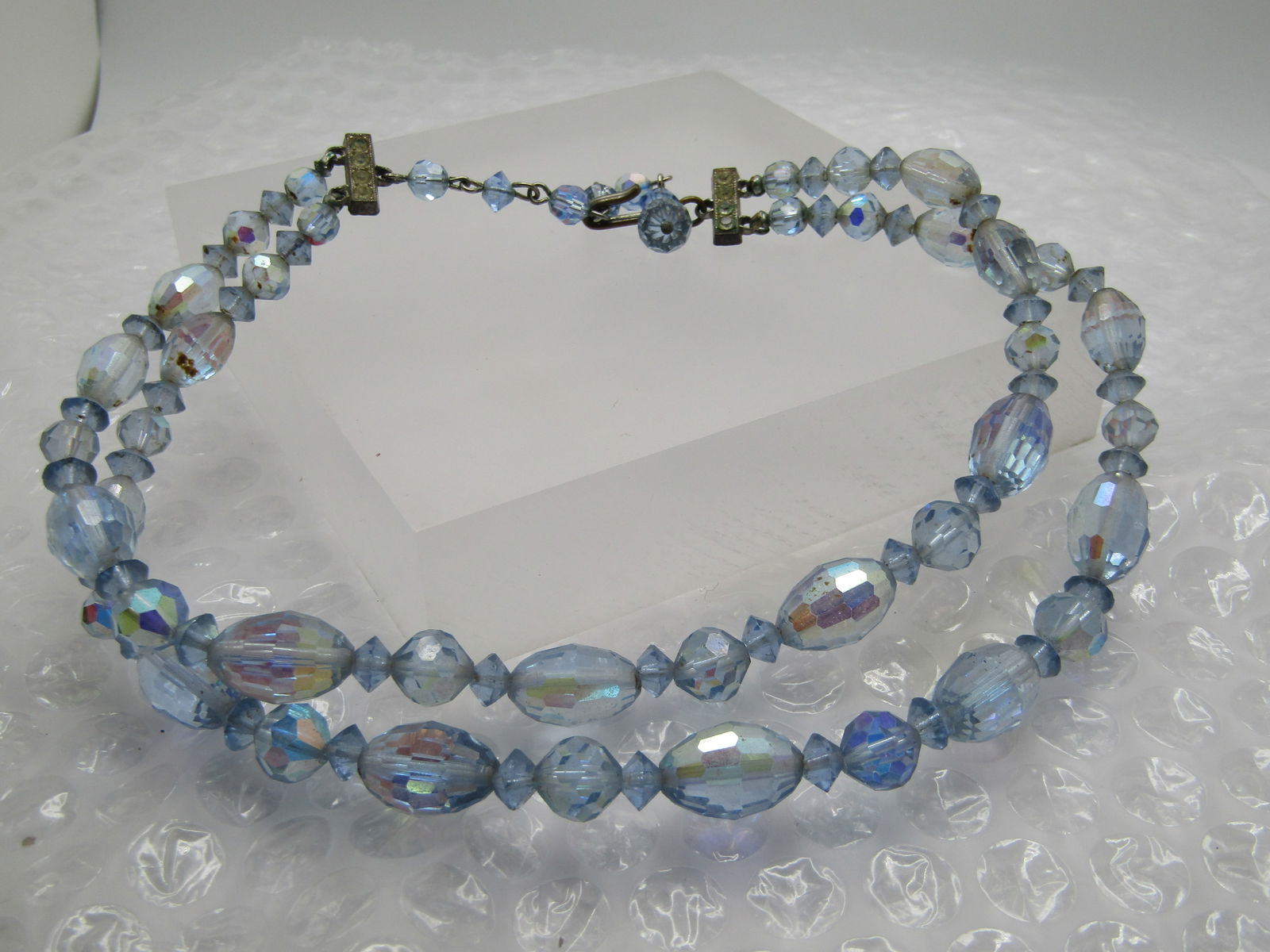 Vintage Blue AB Crystal Necklace, 15", Aurora Borealis, 1940's-1950's - 7