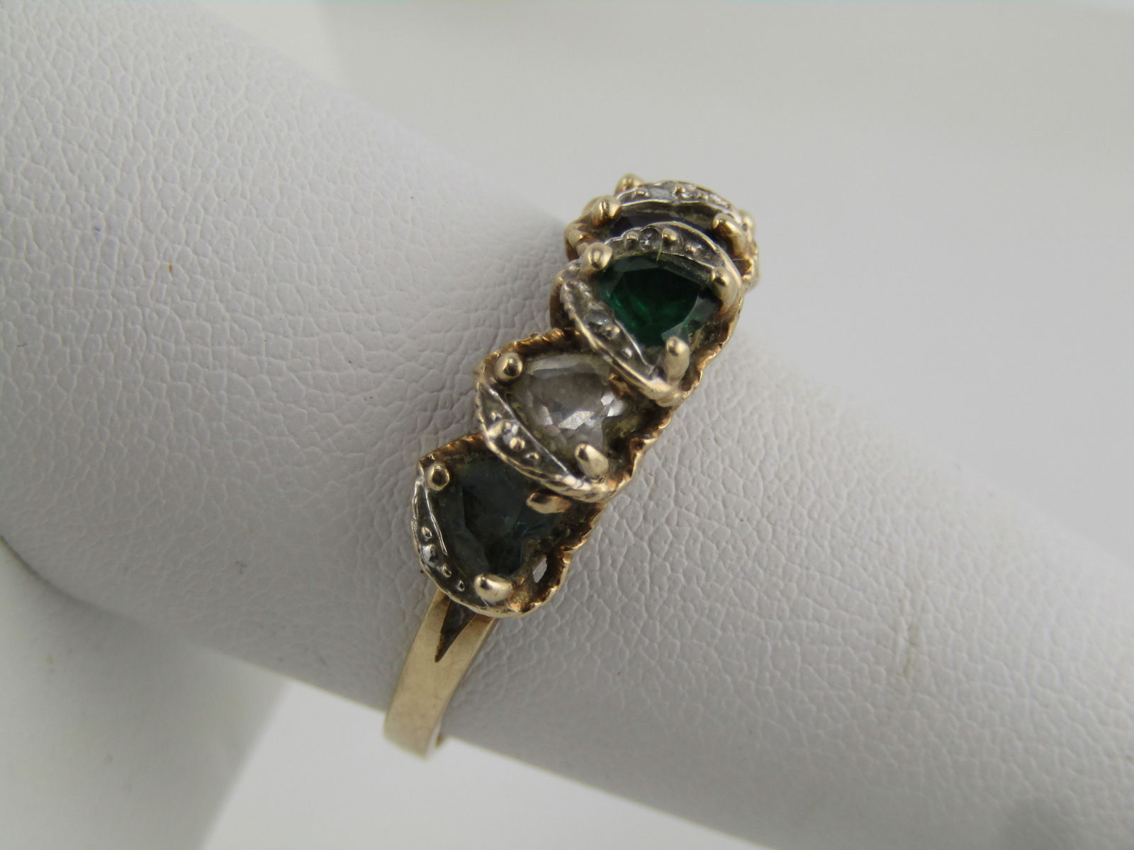 Vintage 10kt Tiered Gemstone Heart Ring, Sz. 9. Signed AAJ. 1960's-1970's - 2