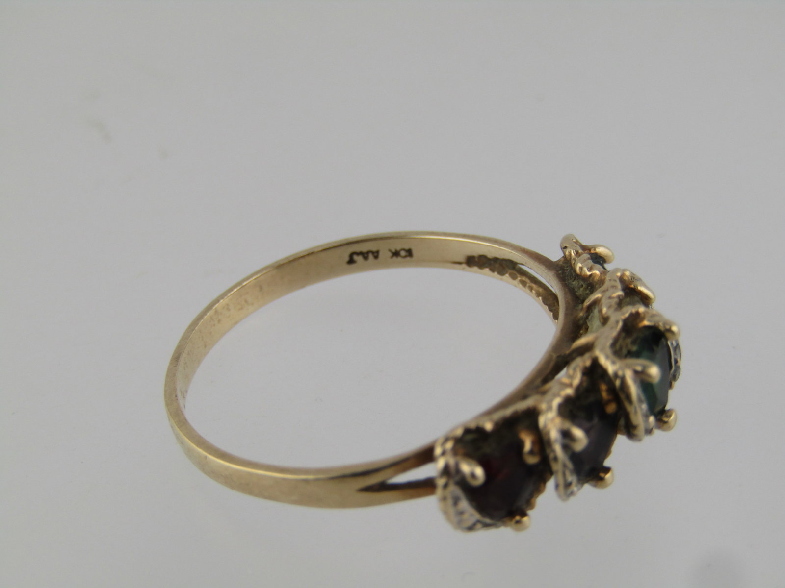 Vintage 10kt Tiered Gemstone Heart Ring, Sz. 9. Signed AAJ. 1960's-1970's - 6