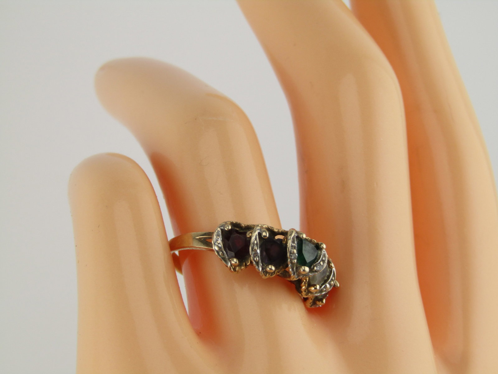Vintage 10kt Tiered Gemstone Heart Ring, Sz. 9. Signed AAJ. 1960's-1970's - 8