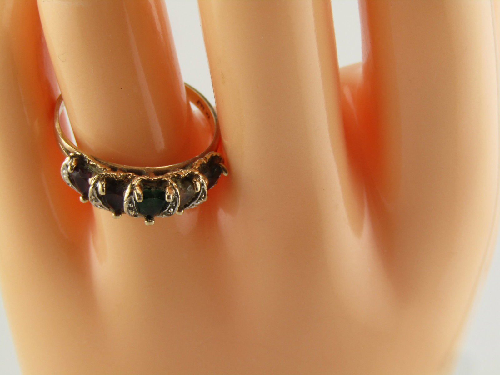 Vintage 10kt Tiered Gemstone Heart Ring, Sz. 9. Signed AAJ. 1960's-1970's - 9