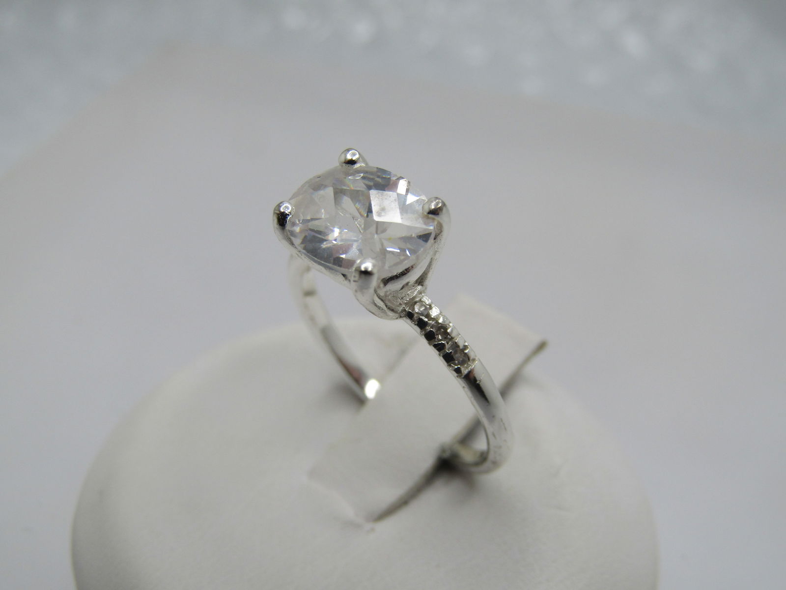 Silver Plated Clear Stone Ring, Sz. 6, Signed CW - 2