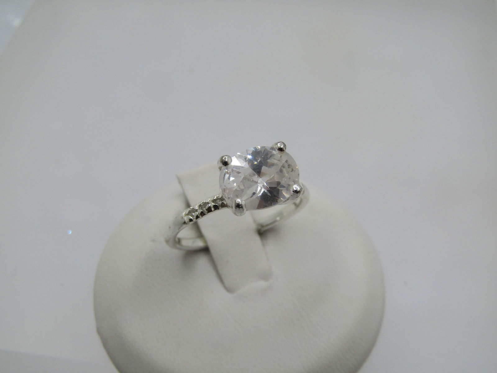 Silver Plated Clear Stone Ring, Sz. 6, Signed CW - 3