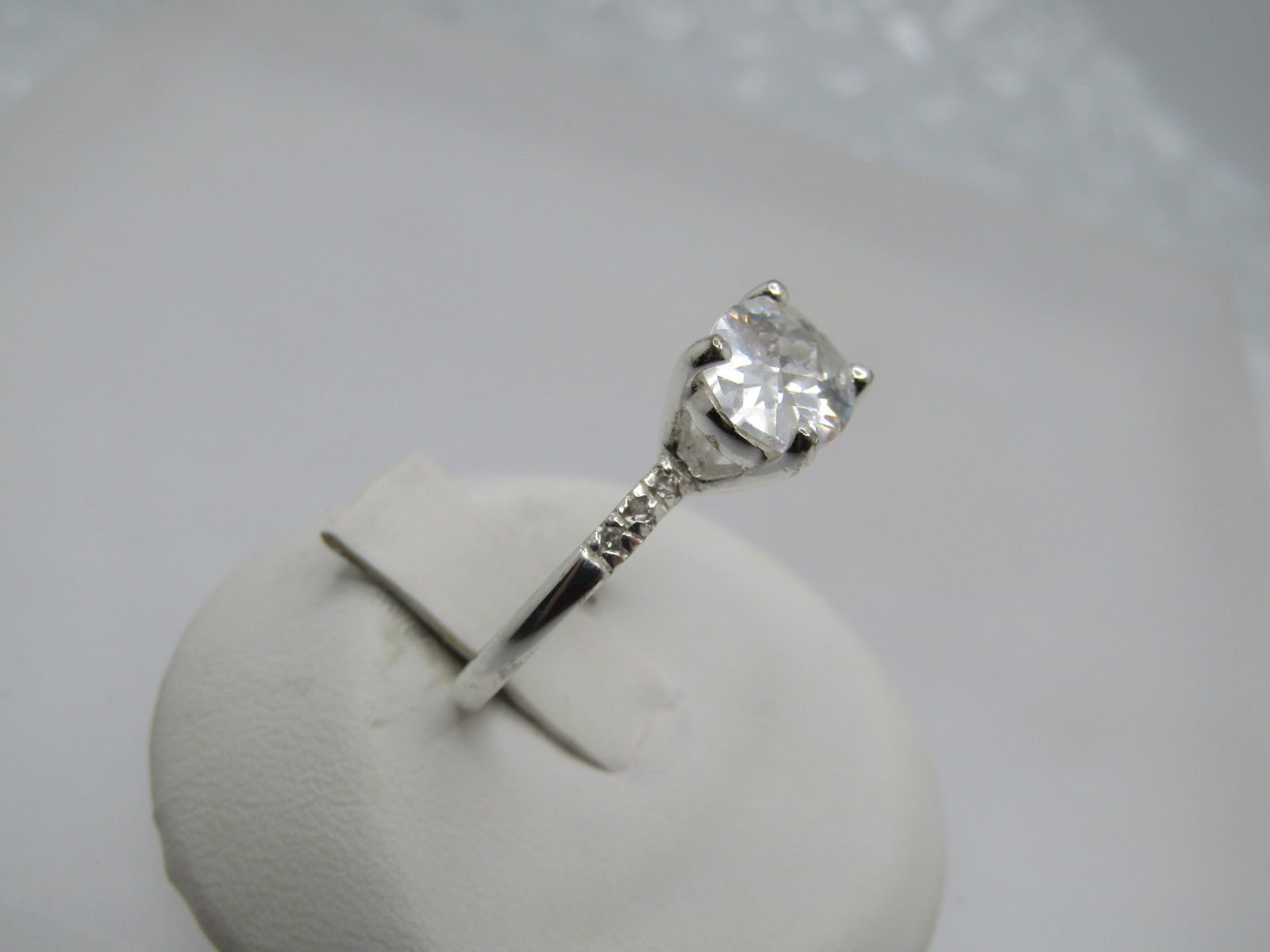 Silver Plated Clear Stone Ring, Sz. 6, Signed CW - 4