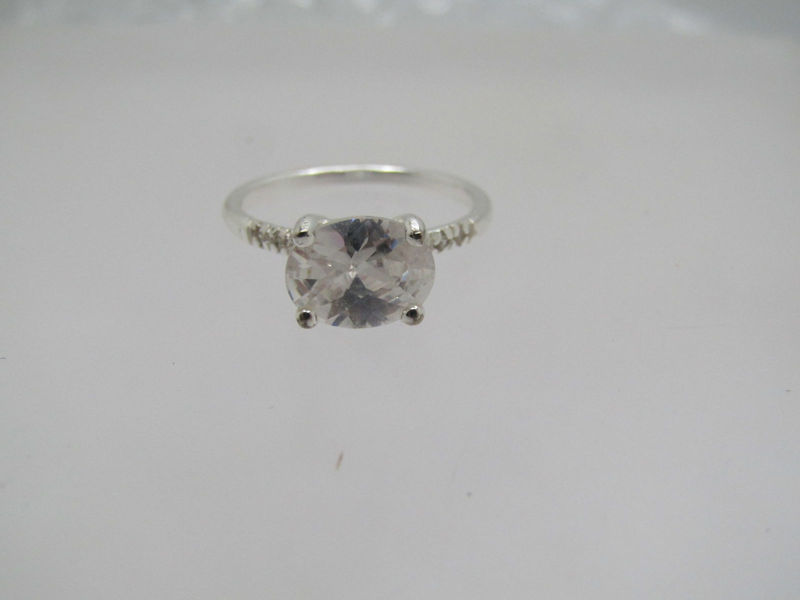 Silver Plated Clear Stone Ring, Sz. 6, Signed CW - 5