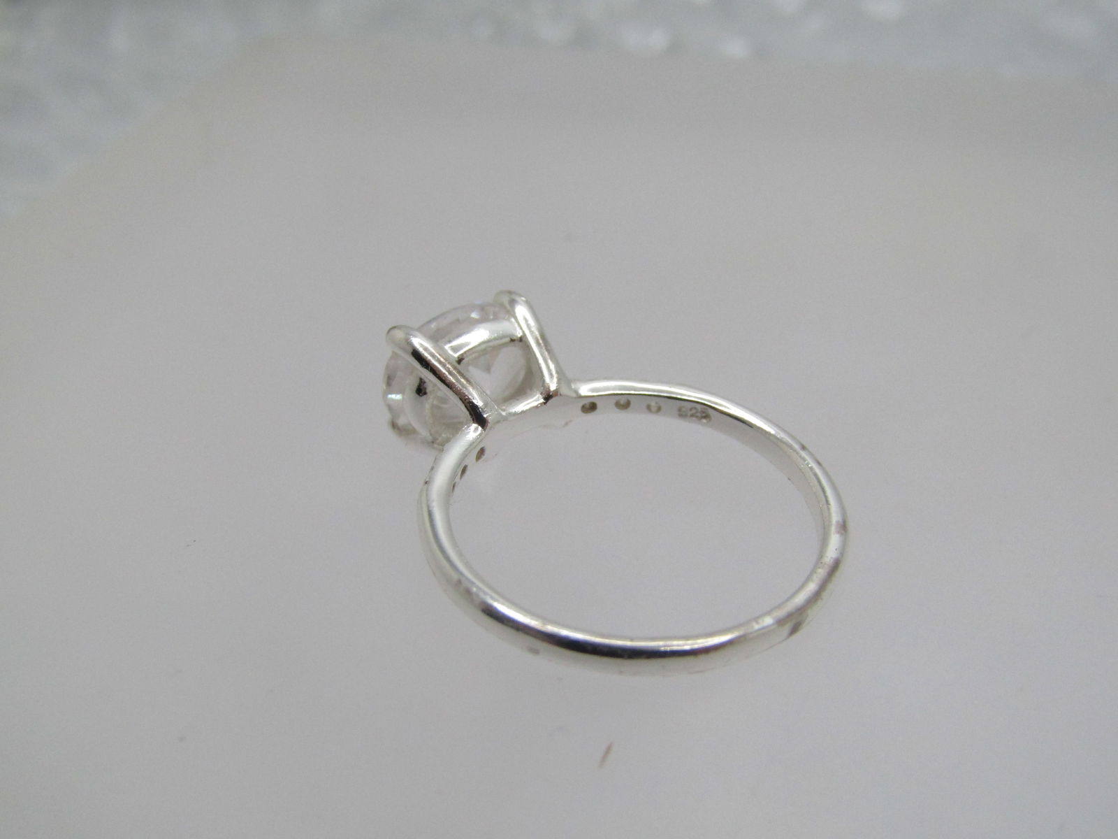 Silver Plated Clear Stone Ring, Sz. 6, Signed CW - 6