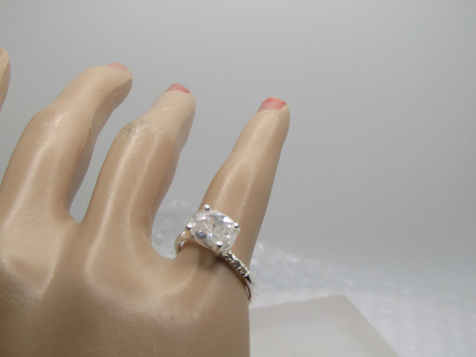 Silver Plated Clear Stone Ring, Sz. 6, Signed CW - 7