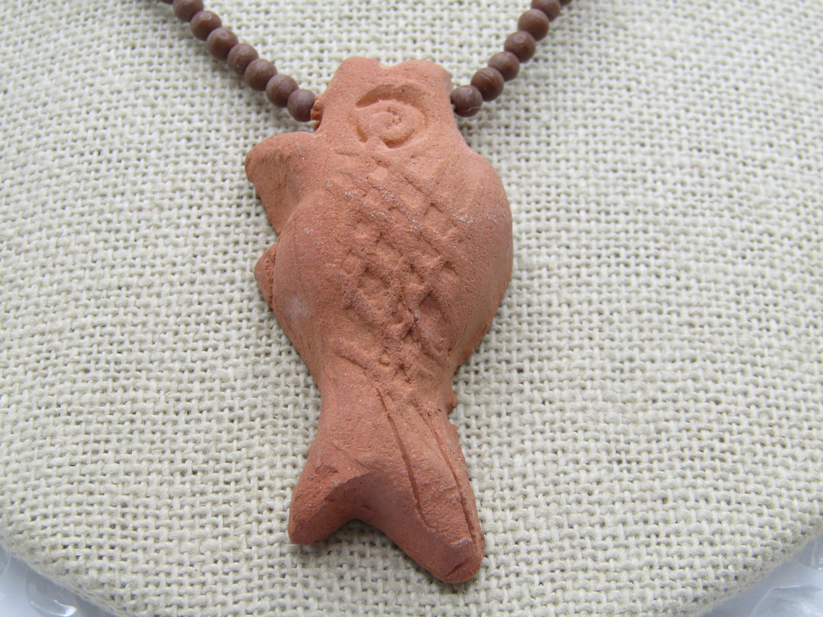 Vintage Terracota Fish, Bisque Beaded Necklace, 16" - Tribal Themed - 2