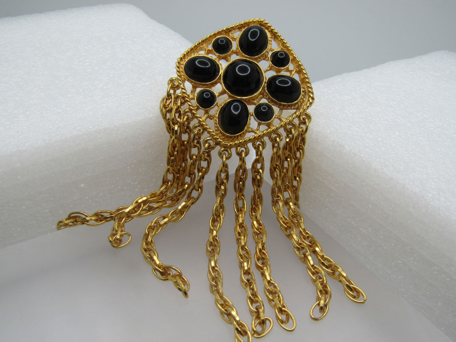 Vintage Black Dangle Chain Brooch, Statement, 3" - 2