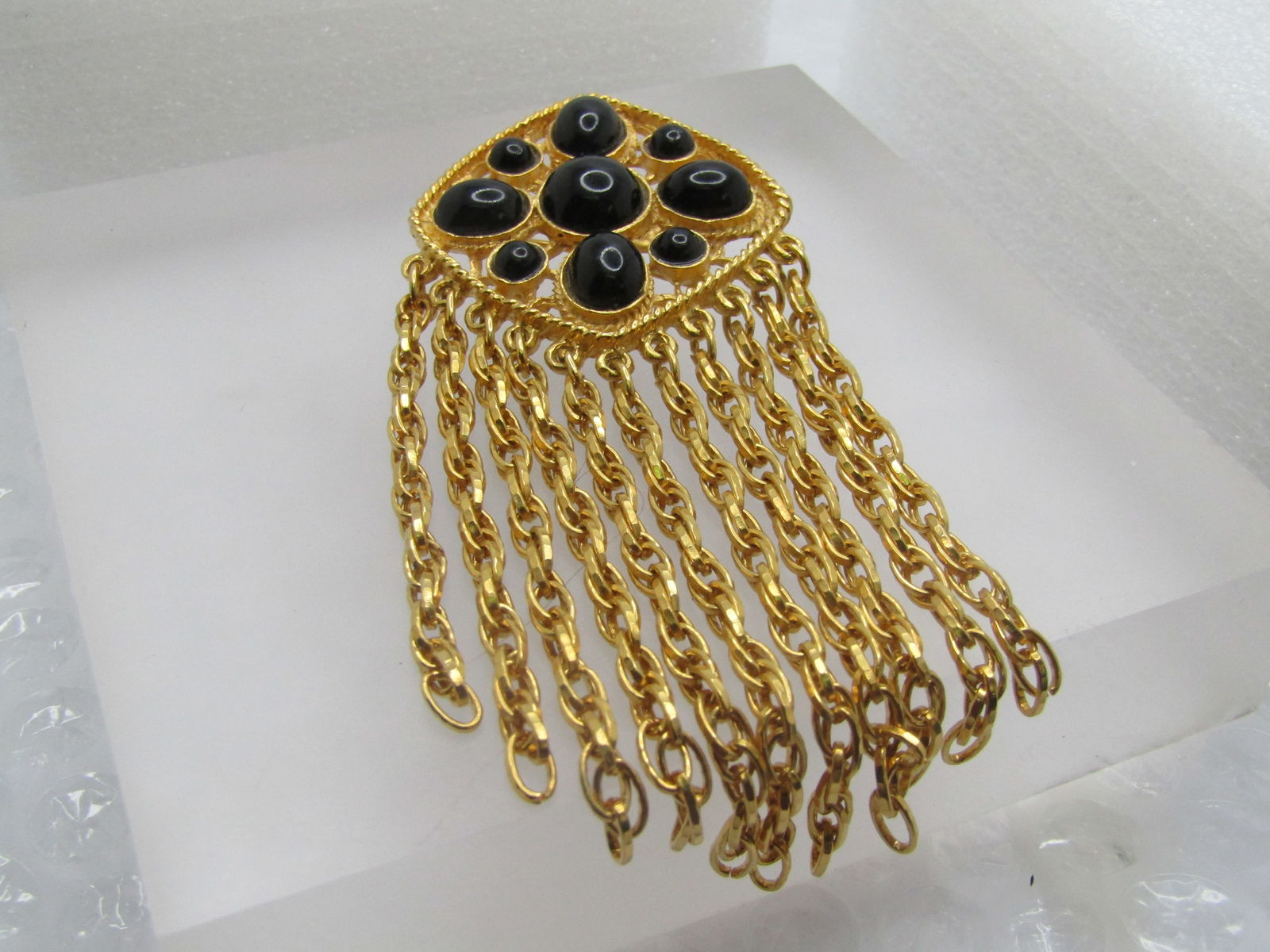 Vintage Black Dangle Chain Brooch, Statement, 3" - 3