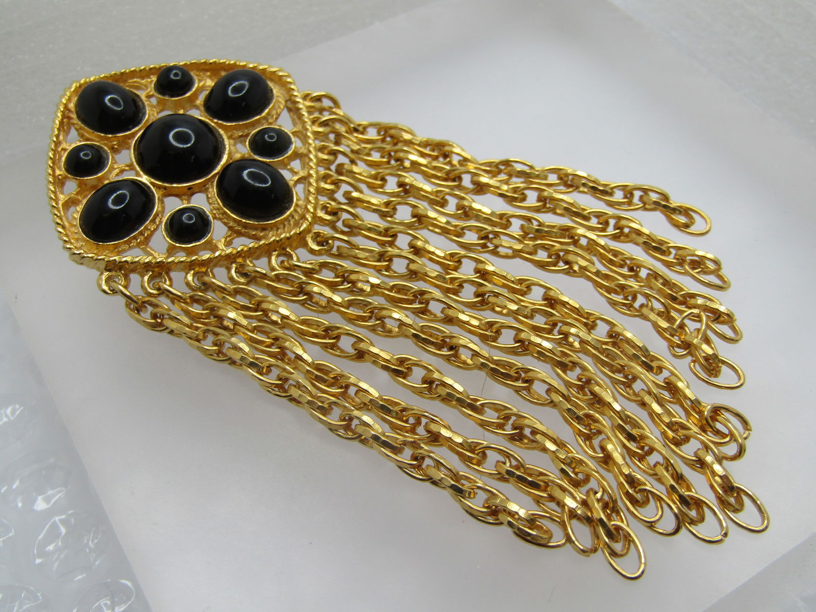 Vintage Black Dangle Chain Brooch, Statement, 3" - 4