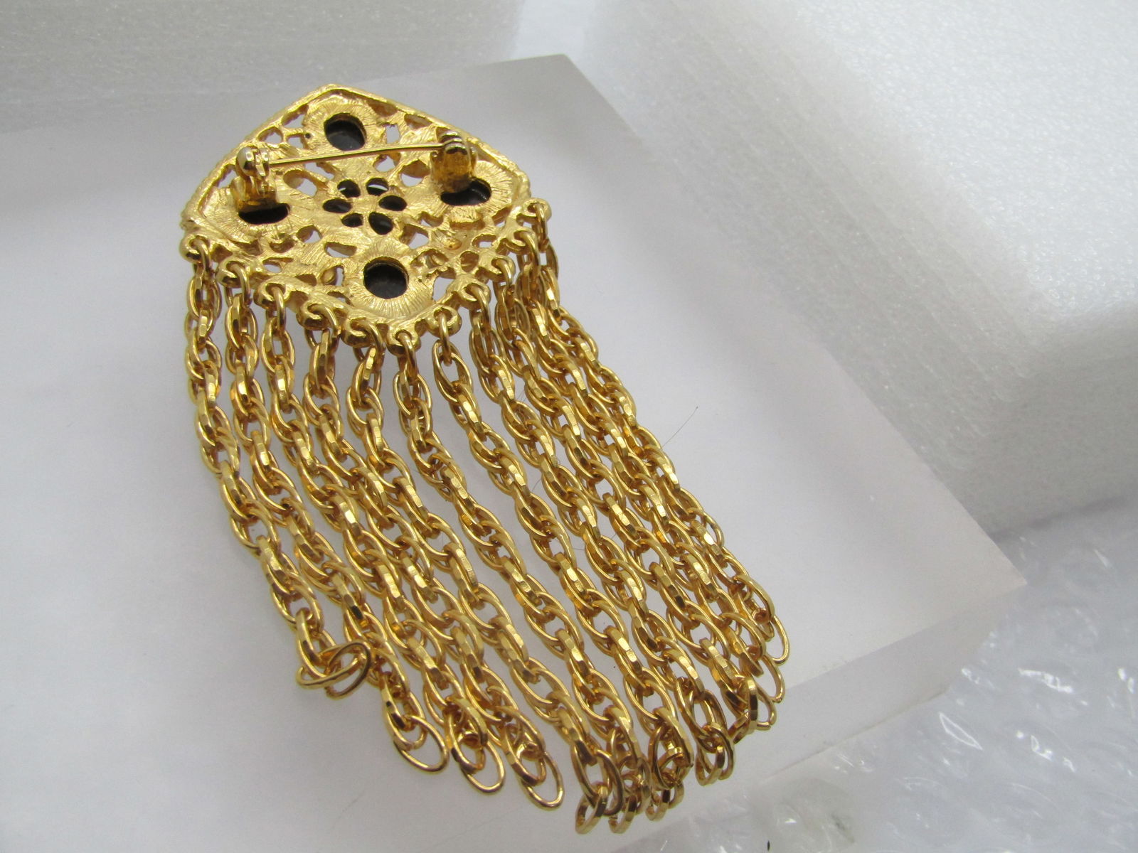 Vintage Black Dangle Chain Brooch, Statement, 3" - 5