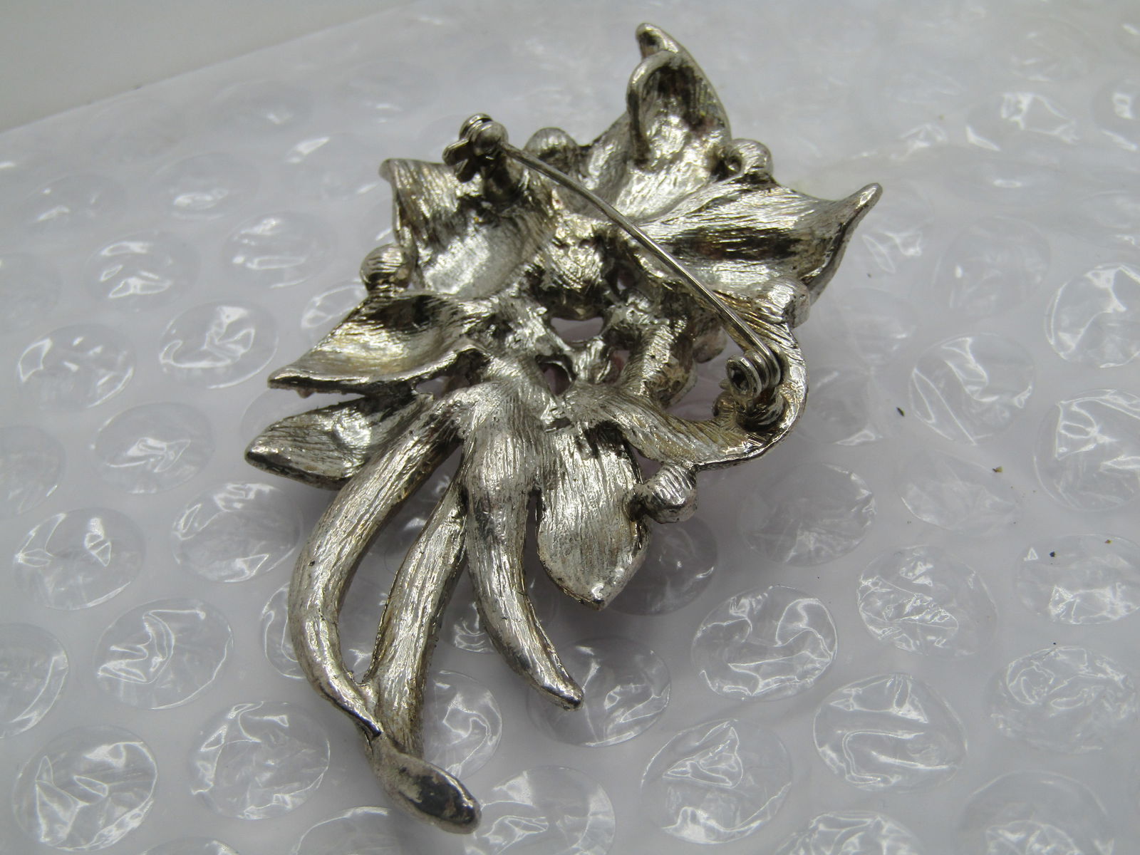 Pink Rhinestone Faux Marcasite Floral Brooch, 2.75" - 5