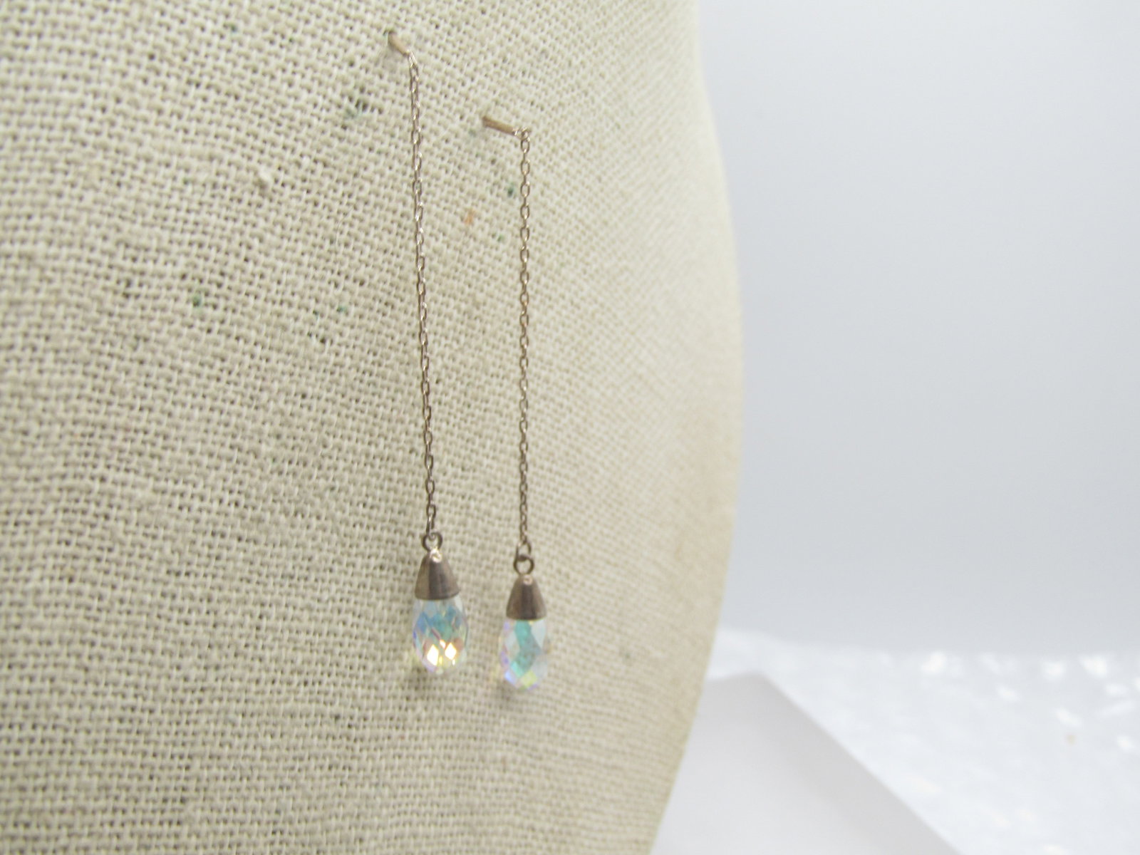 Vintage Sterling Aurora Borealis Crystal Earrings, Pierced Threaders, 1980's-1990's - 3