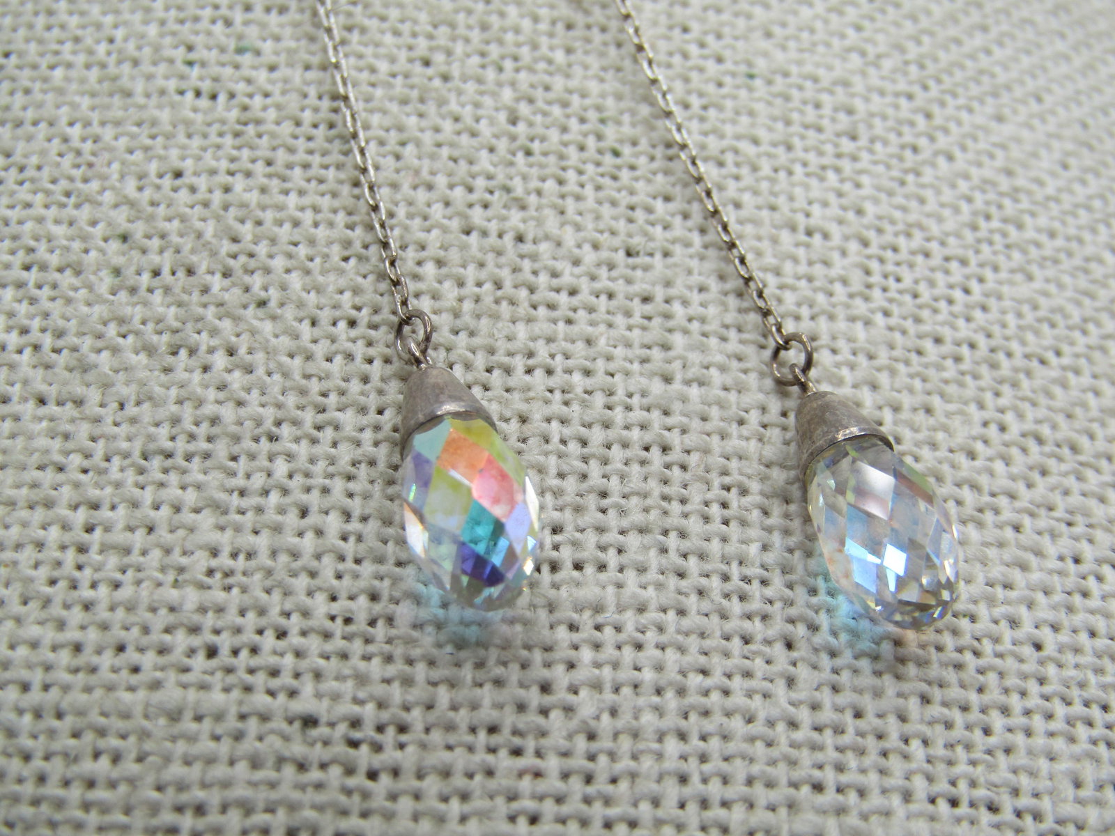 Vintage Sterling Aurora Borealis Crystal Earrings, Pierced Threaders, 1980's-1990's - 5