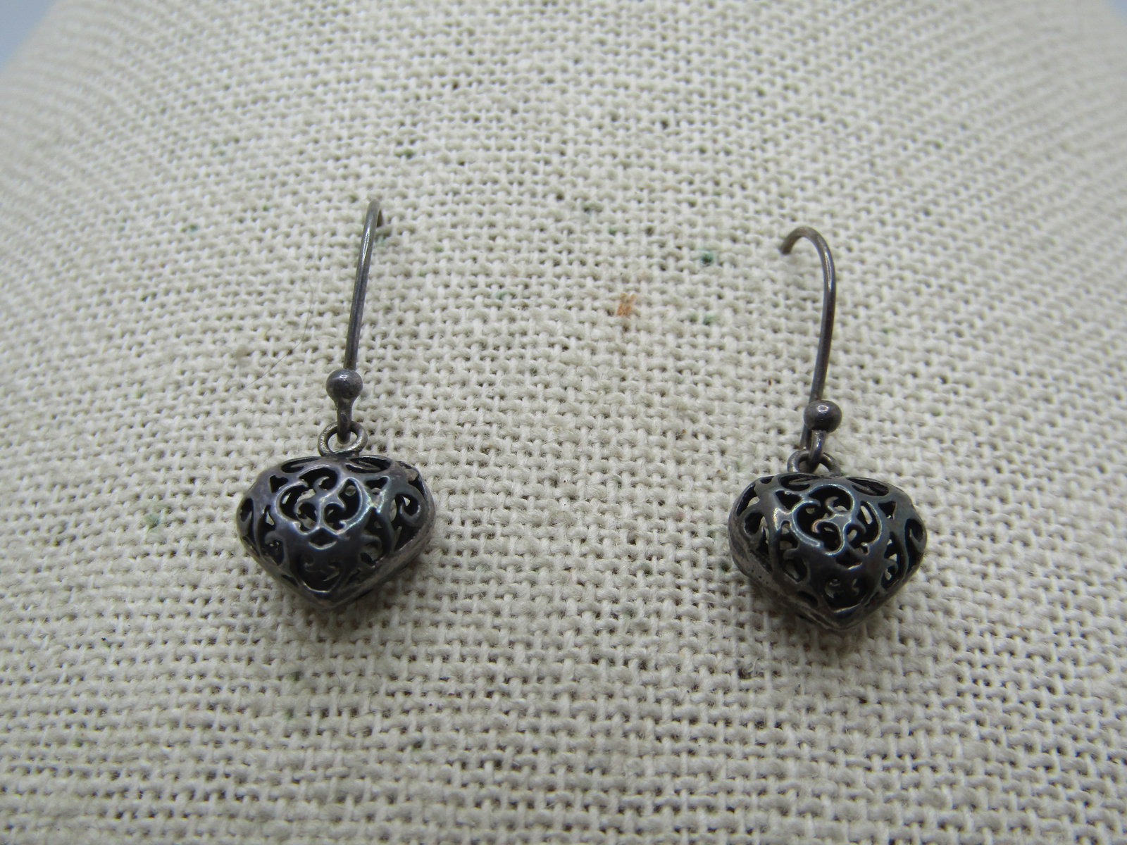Vintage Sterling Puffy Scrolled Heart Earrings, Pierced (1 of 5)