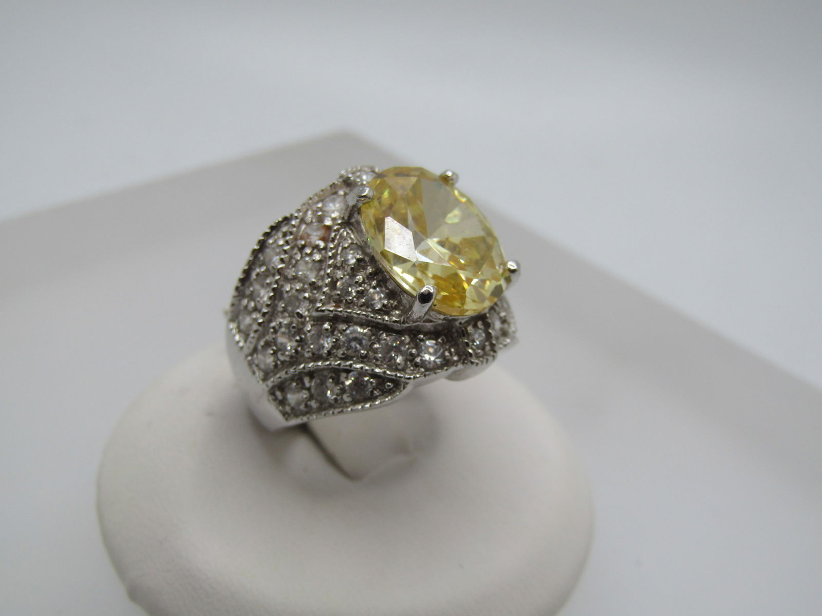Silver Plated Yellow/Clear CZ Ring, Statement, Sz. 6 - 2