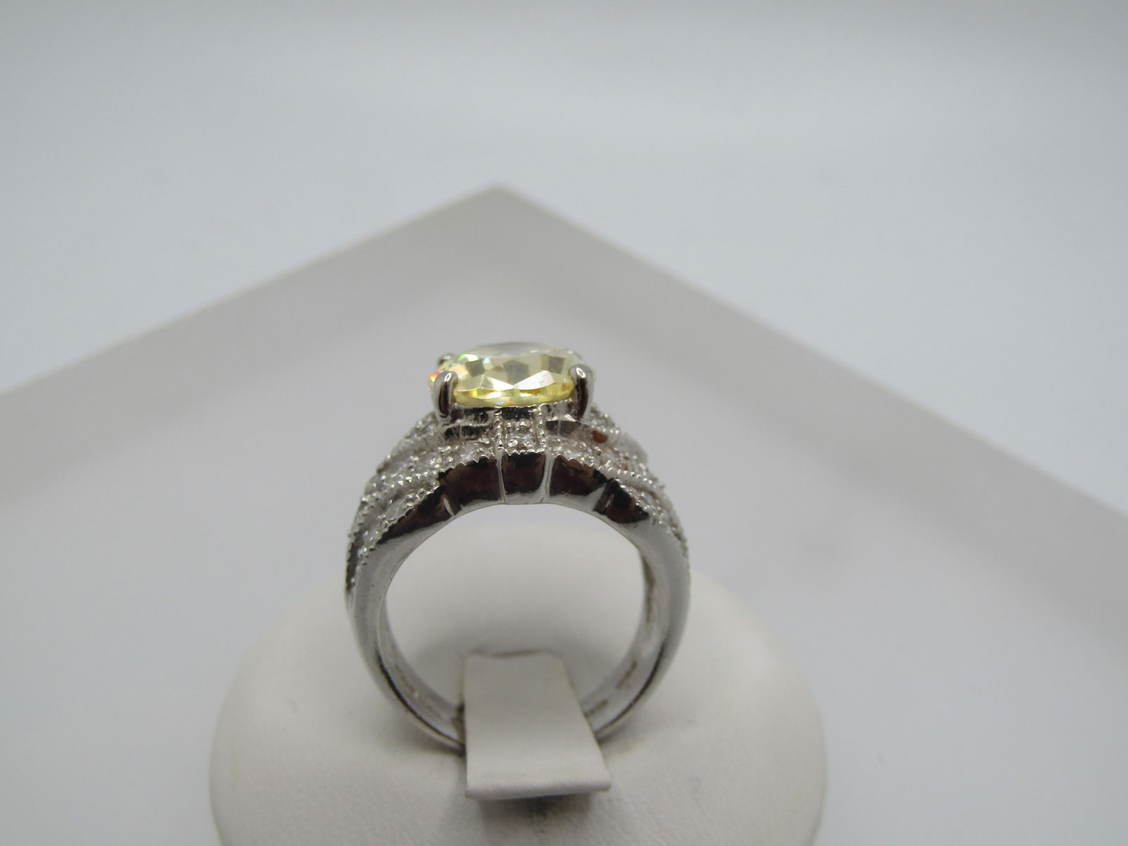 Silver Plated Yellow/Clear CZ Ring, Statement, Sz. 6 - 4