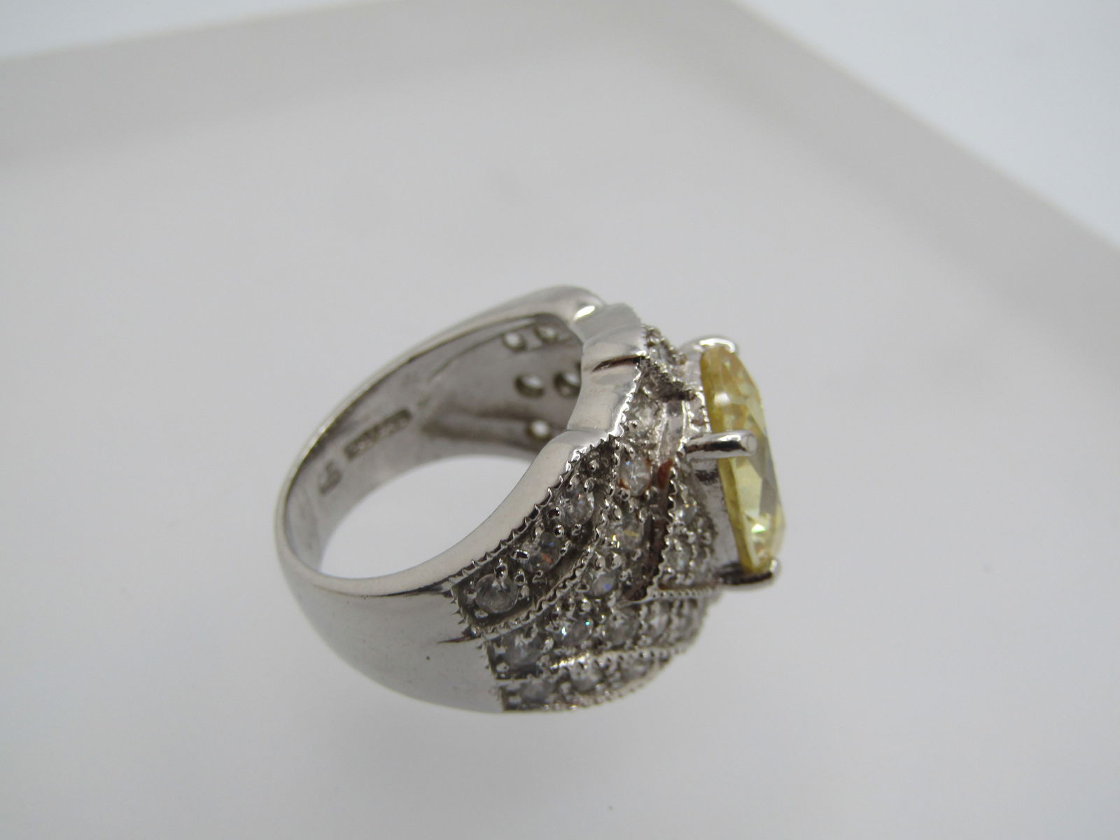 Silver Plated Yellow/Clear CZ Ring, Statement, Sz. 6 - 5