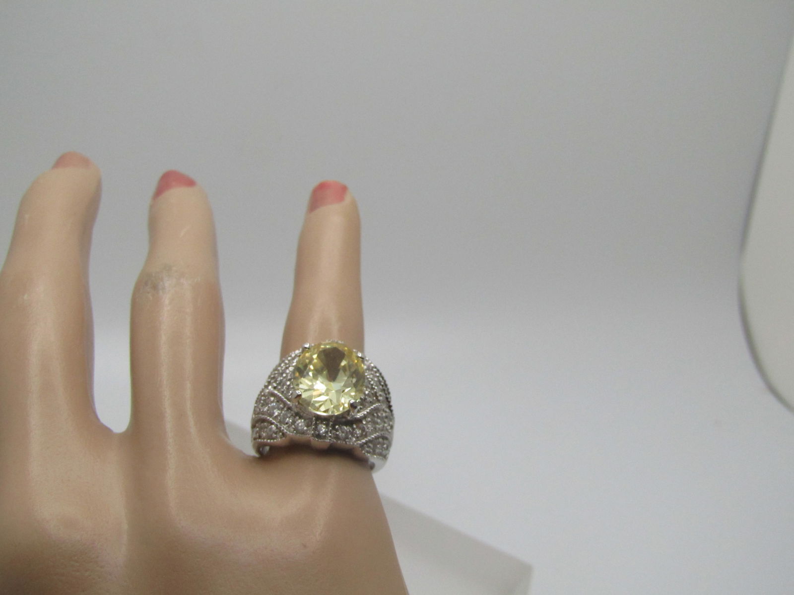 Silver Plated Yellow/Clear CZ Ring, Statement, Sz. 6 - 7