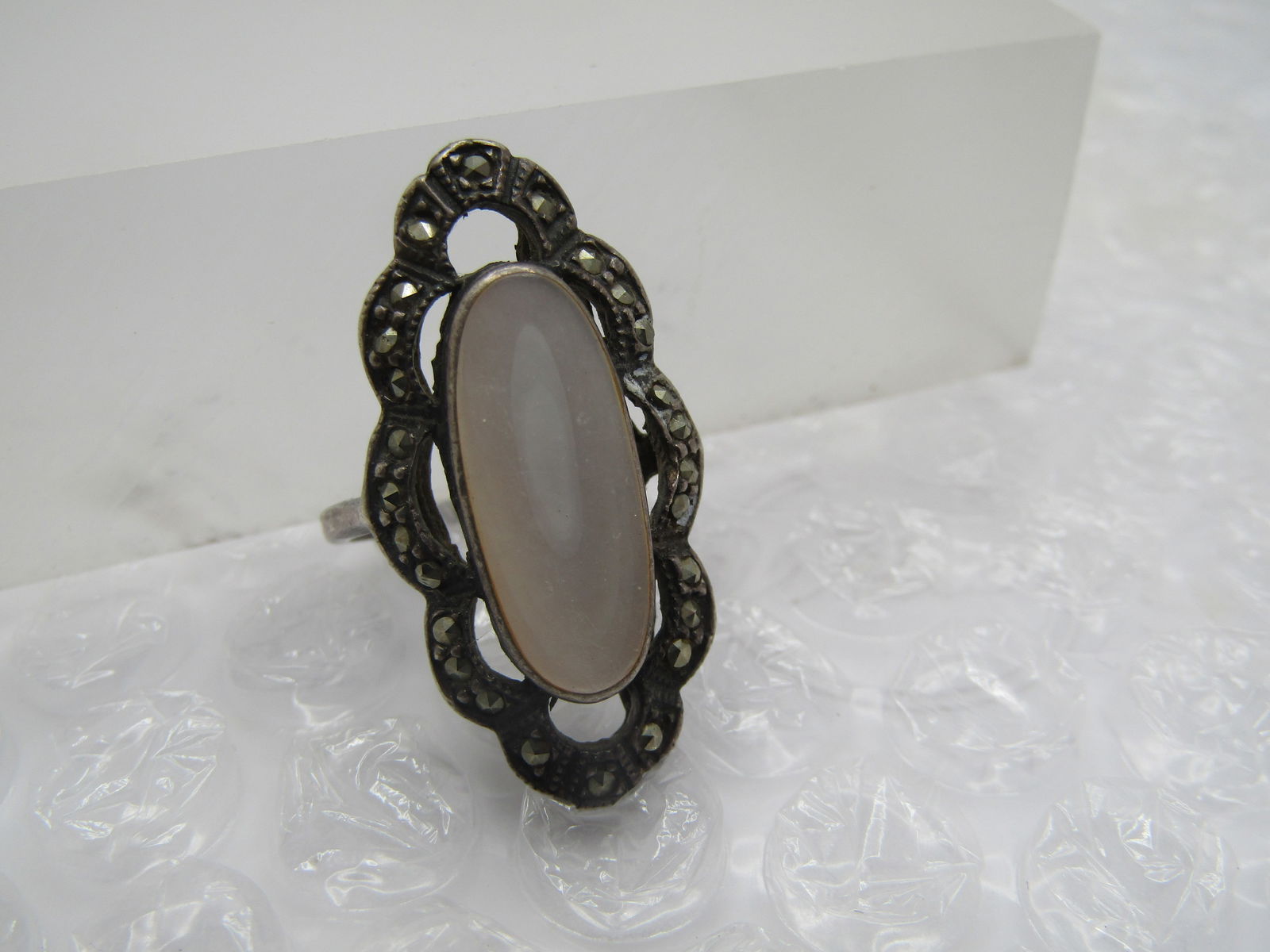 Vintage MOP Marcasite Ring, Sz. 7.5, 1980's - 6