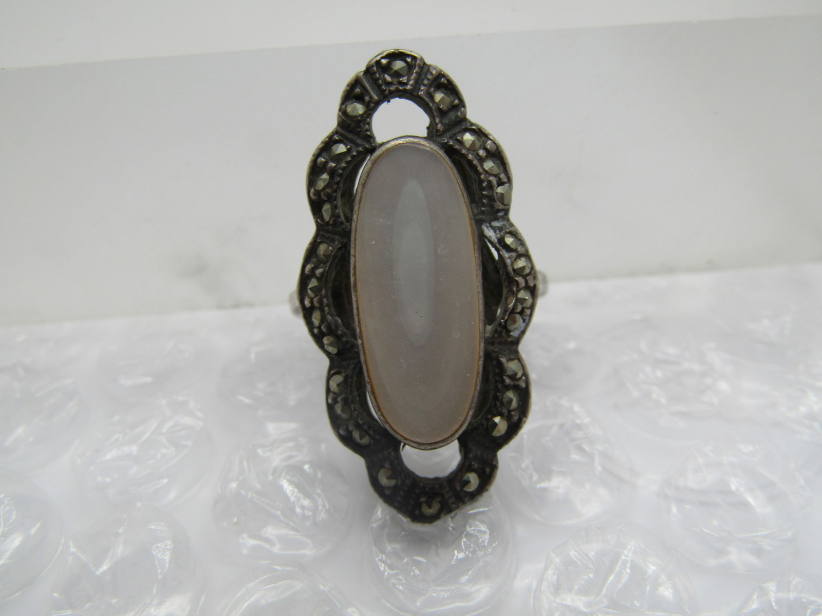 Vintage MOP Marcasite Ring, Sz. 7.5, 1980's - 7