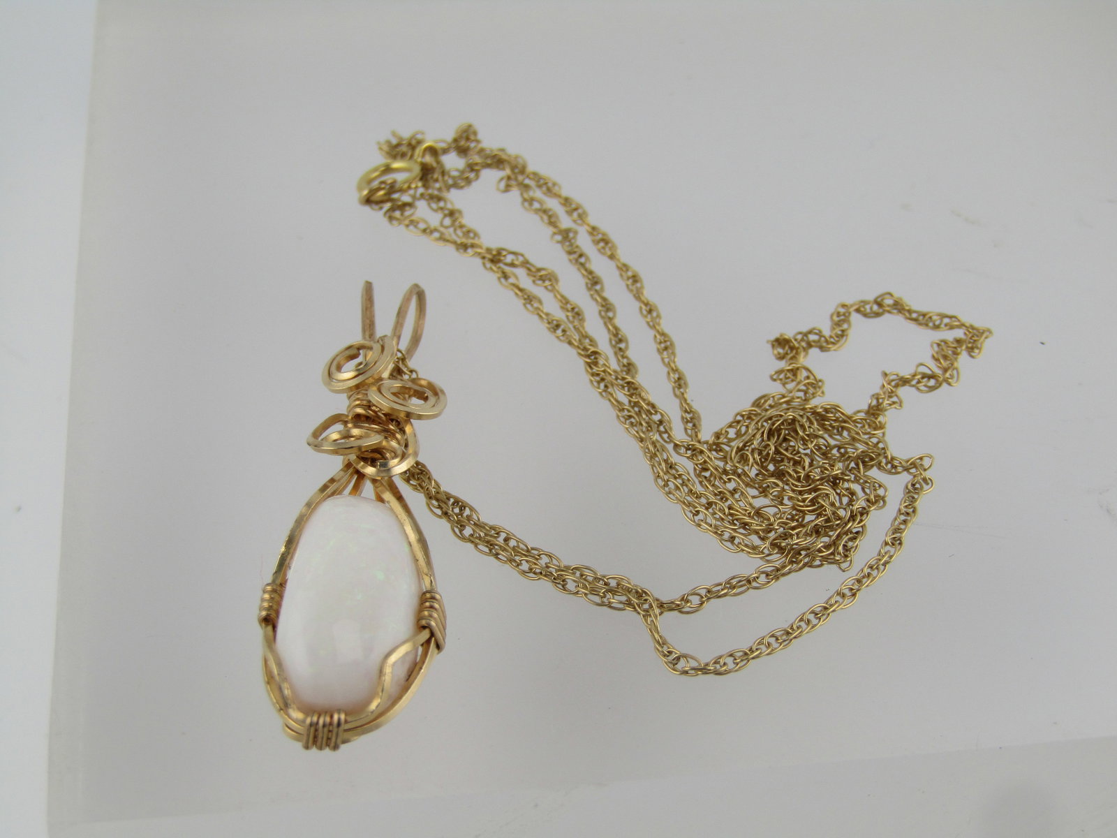 Vintage Wrapped Opal Necklace, 10kt & 14kt GF, 24", 1980's-1990's - 10