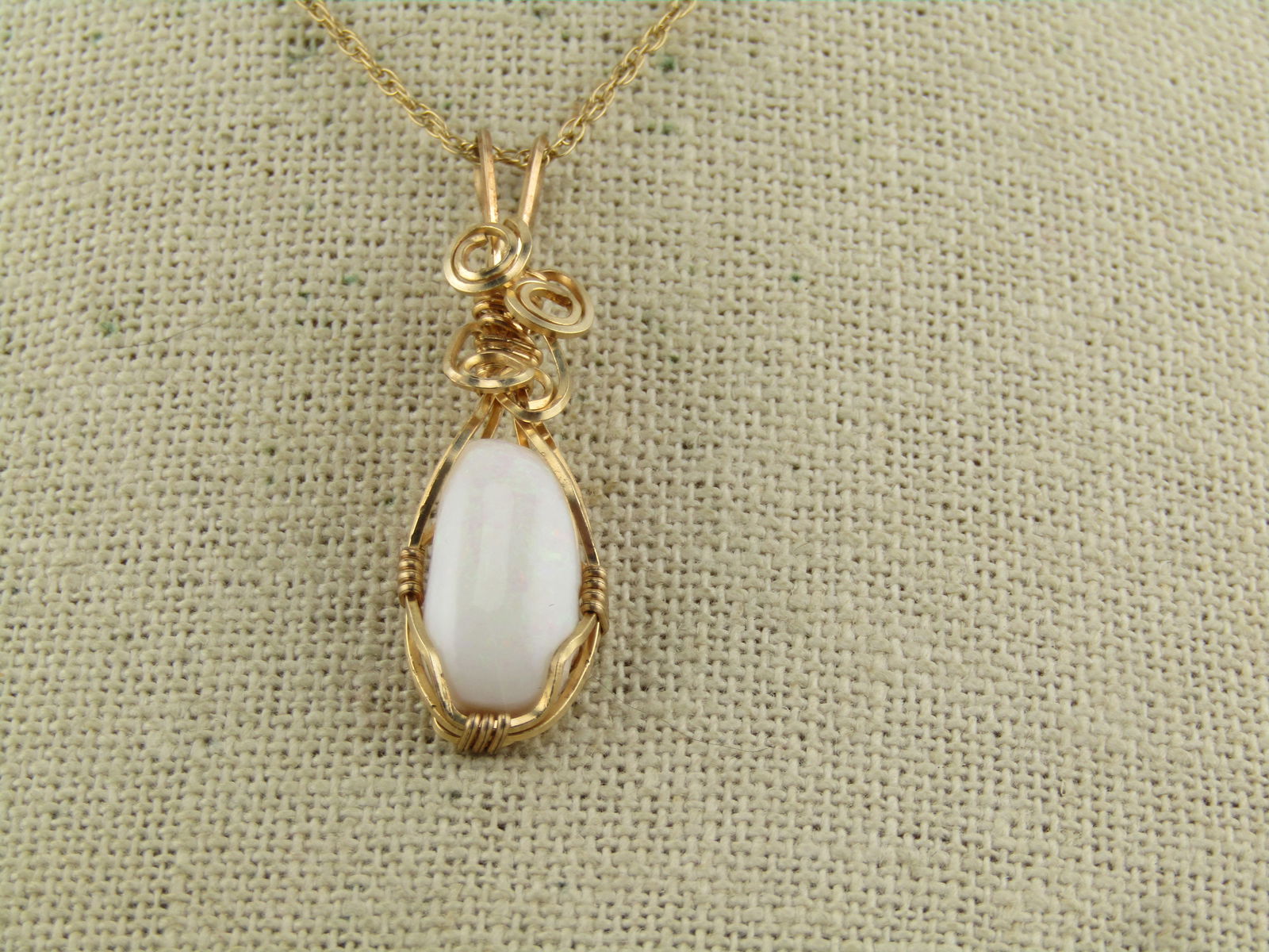 Vintage Wrapped Opal Necklace, 10kt & 14kt GF, 24", 1980's-1990's - 2