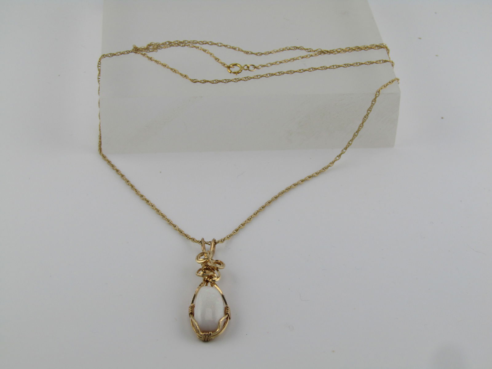 Vintage Wrapped Opal Necklace, 10kt & 14kt GF, 24", 1980's-1990's - 7