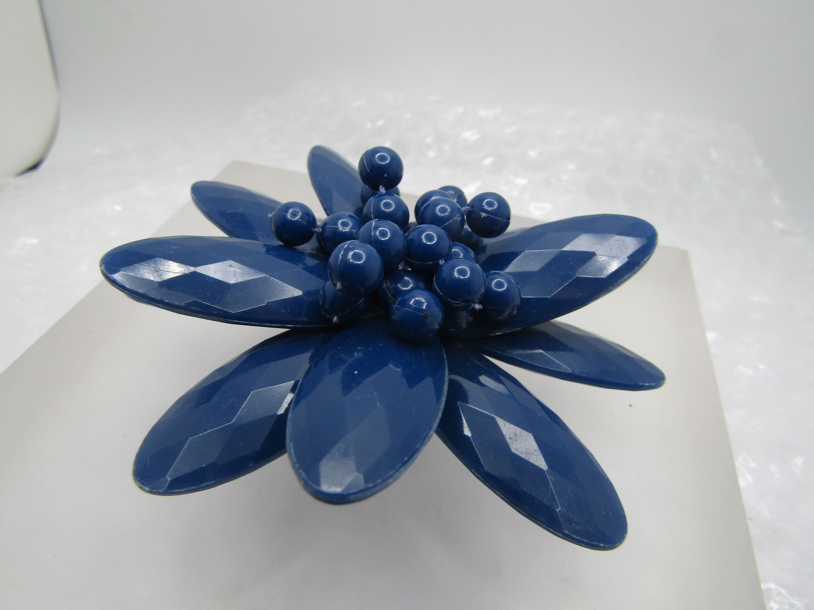 Vintage Blue Faceted Floral Brooch, Lucite, 3.25" - 4