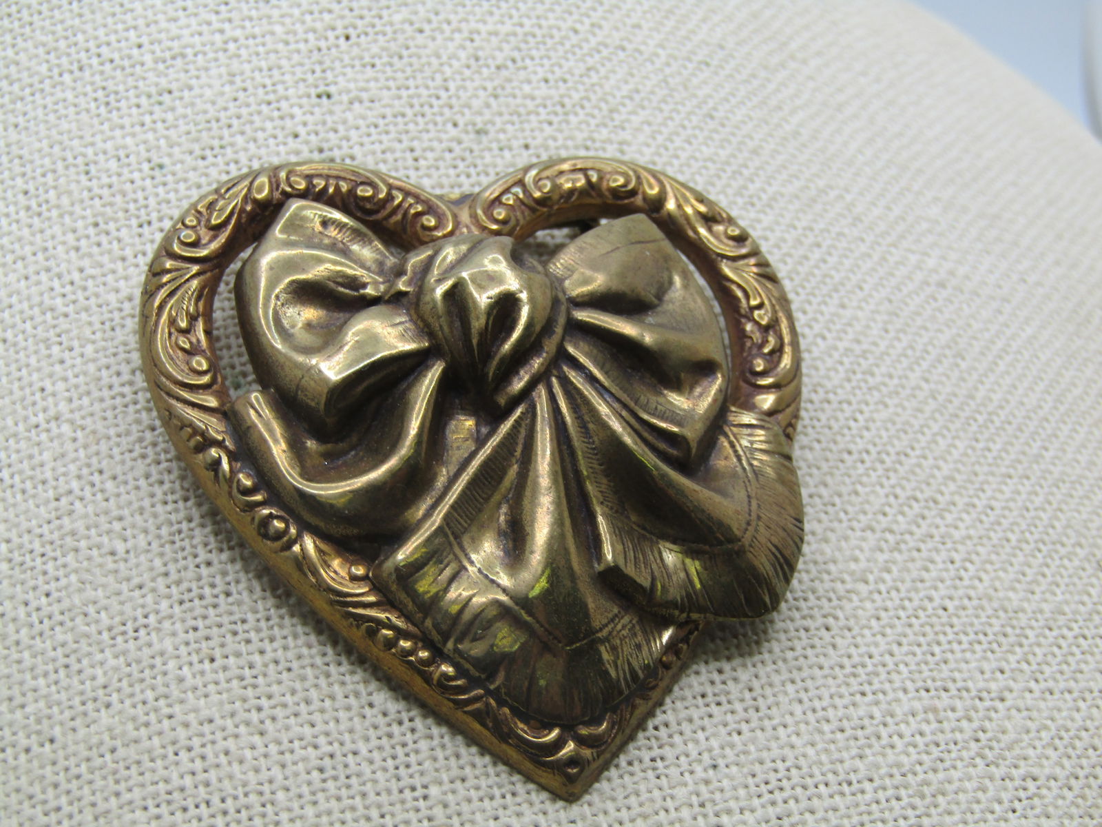 Vintage Heart with Center Bow Brooch, 2.25" - 2