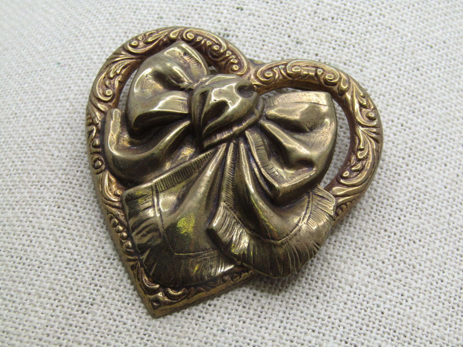 Vintage Heart with Center Bow Brooch, 2.25" - 3