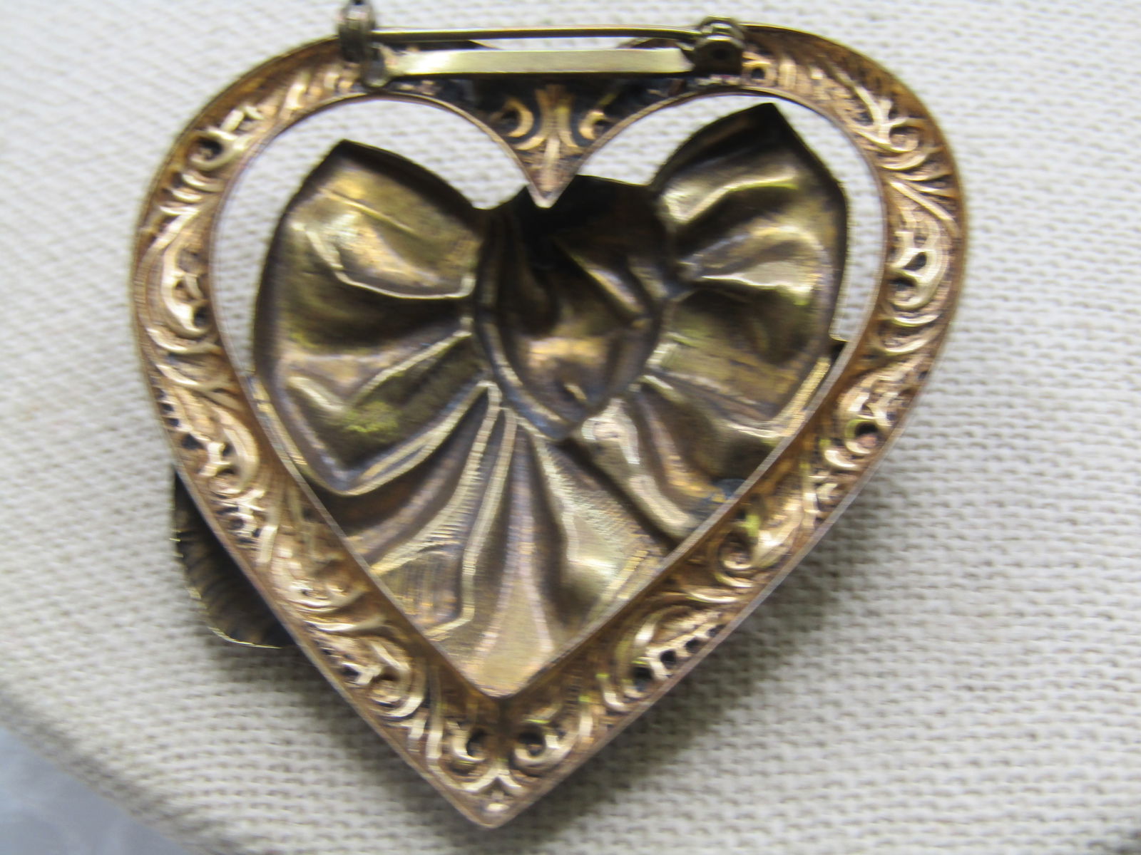 Vintage Heart with Center Bow Brooch, 2.25" - 4