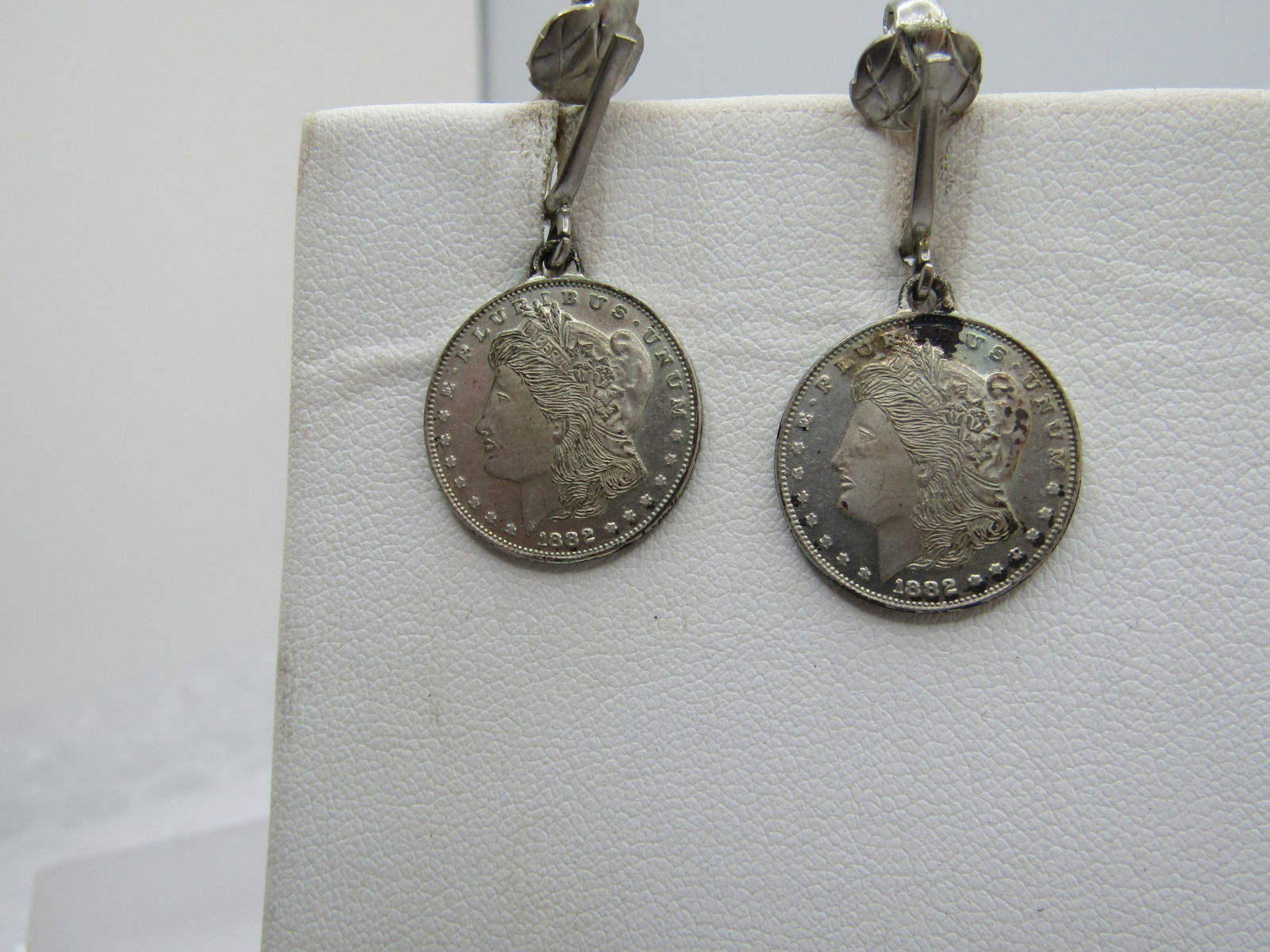 Vintage Sterling Faux 1882 Coin Earrings, Clip, 1960's - 2