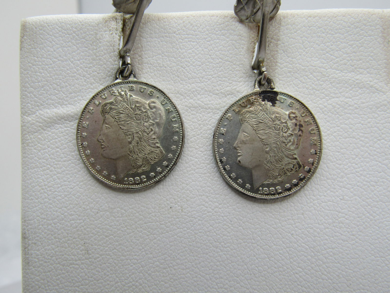 Vintage Sterling Faux 1882 Coin Earrings, Clip, 1960's - 3